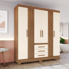 ARMOIRE B375-127 4 PORTES ET 3 TIROIRS BOIS ET BEIGE