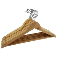 LOT DE 8 CINTRES EN BOIS AVEC ENCOCHE ET BARRE