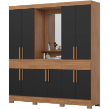 ARMOIRE BOIS B374-215 - 10 PORTES - 3 TIROIRS - MIROIR INTEGRE - NOIR
