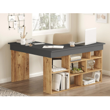BUREAU D'ANGLE CT5-AA - 8 ETAGERES ANTHRACITE BOIS 129 x 120 x 72 CM