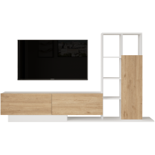TABLE TV AVEC COLONNE BE1-SW - 3 PORTES - 5 ETAGERES - CHENE BLANC