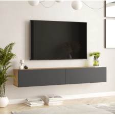 TABLE TV SUSPENDU FR8-AA - 2 PORTES - 2 ETAGERES - CHENE - GRIS