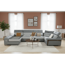 CANAPE PANORAMIQUE EN U 2568 EN TISSU MICROFIBRE GRIS CLAIR