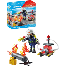 FIGURINES PLAYMOBIL POMPIER POMPE A EAU ET RESERVOIR ENFLAMME 3ANS+