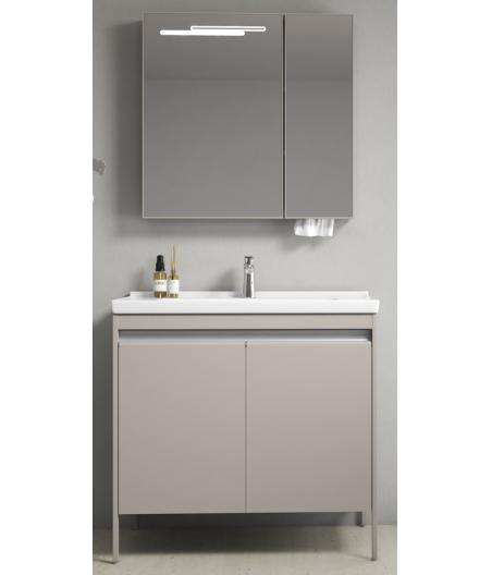 MEUBLE SALLE DE BAIN SIMPLE VASQUE AVEC MIROIR LED - TEJEN-BEIGE-80