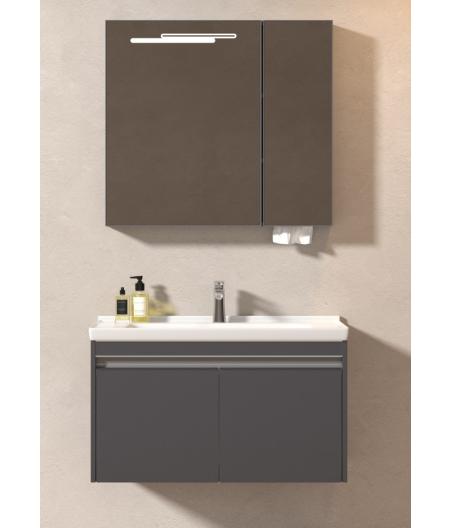 MEUBLE SALLE DE BAIN SIMPLE VASQUE AVEC MIROIR LED - CHANAZ-GRIS-80