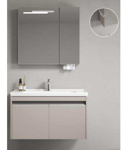 MEUBLE SALLE DE BAIN SIMPLE VASQUE AVEC MIROIR LED - CHANAZ-BEIGE-80