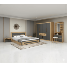 CHAMBRE A COUCHER UL25BE0037 LIT160 2CHEVETS-ARMOIRE- GRIS BOIS