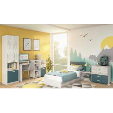 CHAMBRE A COUCHER UL25BE0206 LIT120X200 COMMODE 1CHEVET BUREAU BLANC BLEU