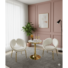 TABLE D APPOINT MARBRE AVEC 2 CHAISES PETALES BLANC DORE