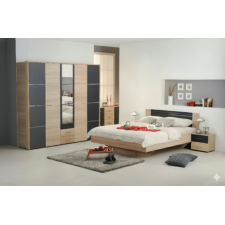 CHAMBRE A COUCHER UL9EU1049 LIT160 2CHEVETS +ARMOIRE 5PTES GRIS EFFET BOIS