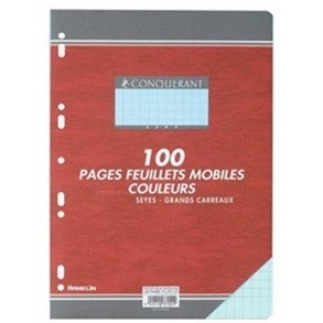 COPIES SIMPLES GRANDS CARREAUX FORMAT 210*297 100 PAGES  80G COULEUR BLEU SEYES CONQURRANT SEPT