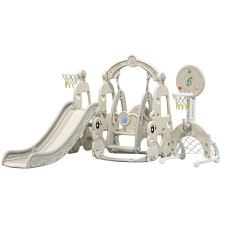 STATION DE JEU MULTI-ACTIVITES 6-EN-1 TOBOGGAN BALANÇOIRE MUSICALE BASKET & FOOT