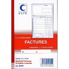 MANIFOLD FACTURES - PAPIER AUTOCOPIANT - 50 DOUBLES NUMEROTES - 210*140 MM