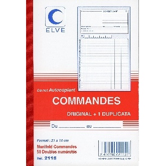 MANIFOLD COMMANDES - 210*140MM - 50 DUPLICATAS PAPIER AUTOCOPIANT