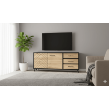 MEUBLE TV ATHENA 2 PORTES 3 TIROIRS 185X84X45CM BOIS CLAIR NOIR