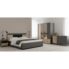 CHAMBRE A COUCHER ASHA 1600X200 LIT+2 TIROIRS DE CHEVET-1 BUFFET GRISE