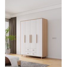 ARMOIRE BOIS 8019-4 4 PORTES 4 TIROIRS 160X200X50CM BLANC -BOIS CLAIR
