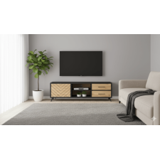 MEUBLE TV ATHENA 1 PORTE 2 TIROIRS 2 NICHES 157.6X51.2X45 NOIR BOIS CLAIR