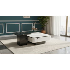 TABLE BASSE GIGOGNE HYA1 2  800X800X390 / 600X600X48 NOIRE BLANCHE0