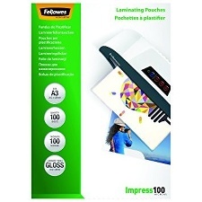 POCHETTES DE PLASTIFICATION STANDARD BRILLANTES IMPRESS 100 MICRONS A3-PAQUET DE 100 TRANSPARENT