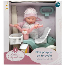 MON POUPON EN TRICYCLE CERISE ET CAPUCINE 41CM 3ANS+