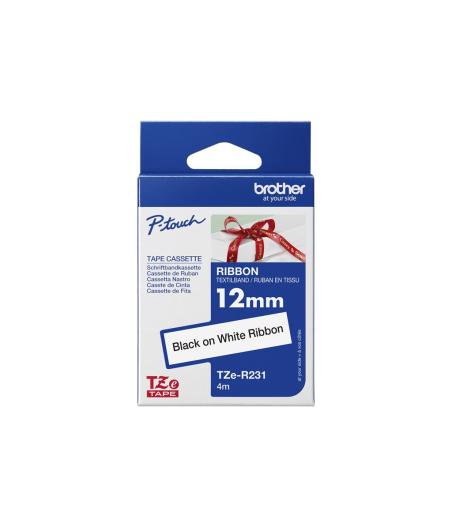 RUBAN TISSUS BROTHER TZE-R231 NOIR SUR BLANC 12MM