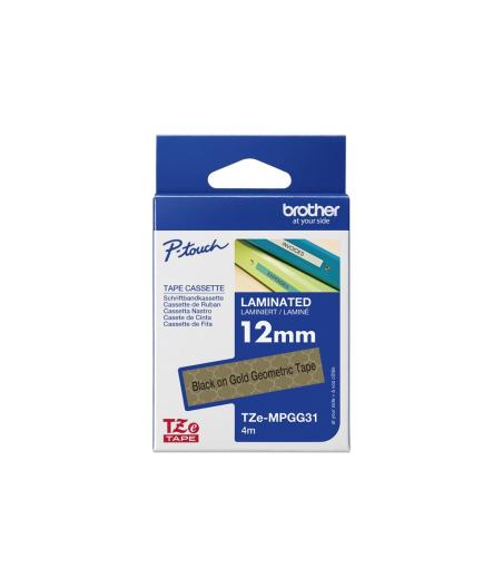 RUBAN POUR ETIQUETEUSE BROTHER TZE-MPGG31 NOIR SUR MOTIFS OR
