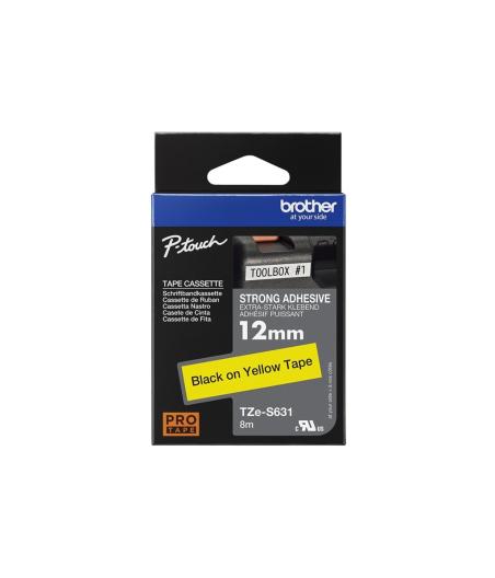 RUBAN POUR ETIQUETEUSE BROTHER TZE-S631 NOIR SUR JAUNE 12MM