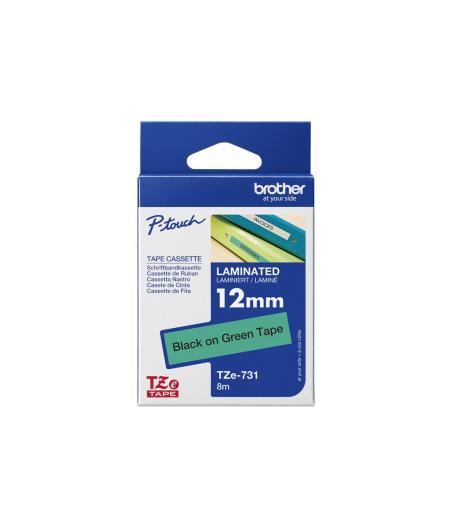 RUBAN POUR ETIQUETEUSE BROTHER TZE-731 12MM NOIR SUR VERT