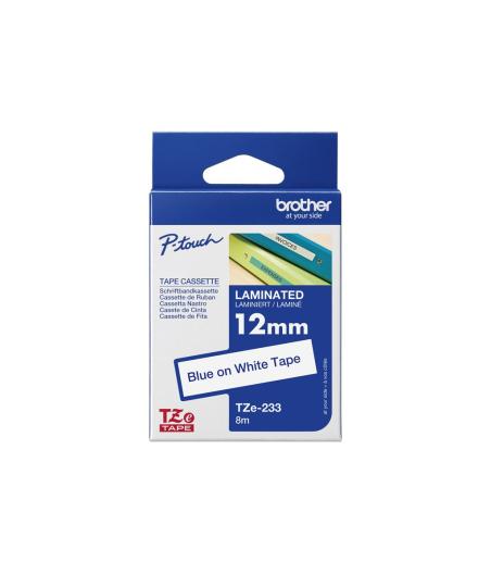 RUBAN POUR ETIQUETEUSE BROTHER TZE-233 BLEU SUR BLANC 12MM