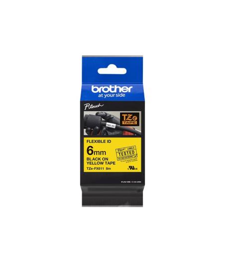 RUBAN POUR ETIQUETEUSE BROTHER TZE-FX611 6MM NOIR SUR JAUNE