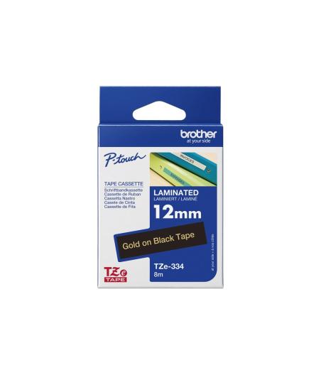 RUBAN POUR ETIQUETEUSE BROTHER TZE-334 12MM OR SUR NOIR
