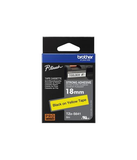 RUBAN POUR ETIQUETEUSE BROTHER TZE-S641 18MM NOIR SUR JAUNE
