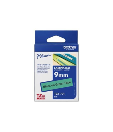 RUBAN POUR ETIQUETEUSE BROTHER TZE-721 9MM NOIR SUR VERT