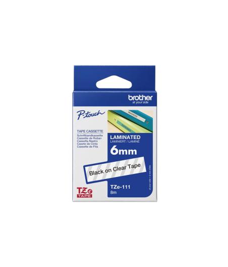 RUBAN POUR ETIQUETEUSE BROTHER TZE-111 NOIR SUR TRANSPARENT