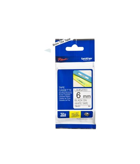 RUBAN POUR ETIQUETEUSE BROTHER TZE-211 NOIR SUR BLANC 6MM