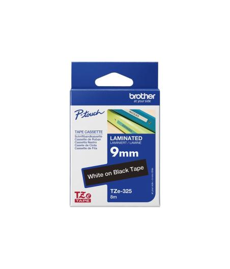 RUBAN POUR ETIQUETEUSE BROTHER TZE-325 9MM BLANC SUR NOIR