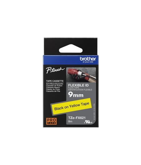 RUBAN POUR ETIQUETEUSE BROTHER TZE-FX621 36MM NOIR SUR JAUNE