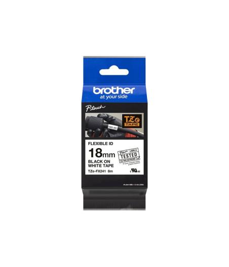 RUBAN POUR ETIQUETEUSE BROTHER TZE-FX241 18MM NOIR SUR BLANC