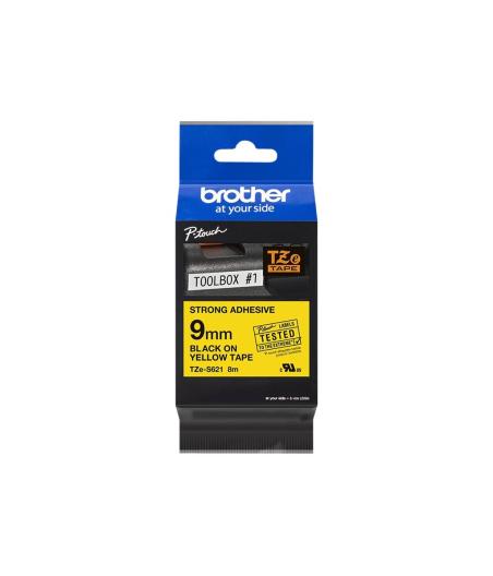 RUBAN POUR ETIQUETEUSE BROTHER TZE-S621 9MM NOIR SUR JAUNE