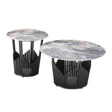 TABLE BASSE GIGOGNE AH-2499 EFFET MARBRE GRIS ET PIEDS EN METAL NOIR