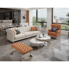 SALON LUXE 8022B 3+1 +REPOSE PIED BLANC ET ORANGE