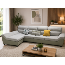 CANAPE D'ANGLE 1696 EN TISSU GRIS ET BASE EFFET CUIR