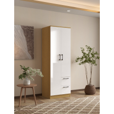 ARMOIRE 2DC80 2 PORTES ET 2 TIROIRS BLANC BRILLANT ET CHENE