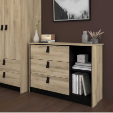 COMMODE KIERAN 3 TIROIRS ET 2 NICHES ASPECT BOIS ET NOIR