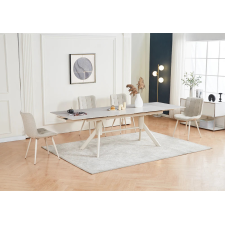 TABLE RECTANGULAIRE EXTENSIBLE MDT6834A-BEIGE 260CM EFFET PIERRE TRAVETIN