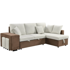 CANAPE D'ANGLE XPB-7064 AVEC 2 POUF MARRON/CREME/BLANC
