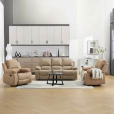 ENSEMBLE DE CANAPE INCLINABLE 3 + 2 + 1 100% POLYESTER MARRON CLAIR