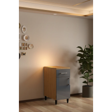 MEUBLE BAS 1 PORTE SELENA AMM-SL1-B FINITION BOIS ET FACADE GRIS BRILLANT
